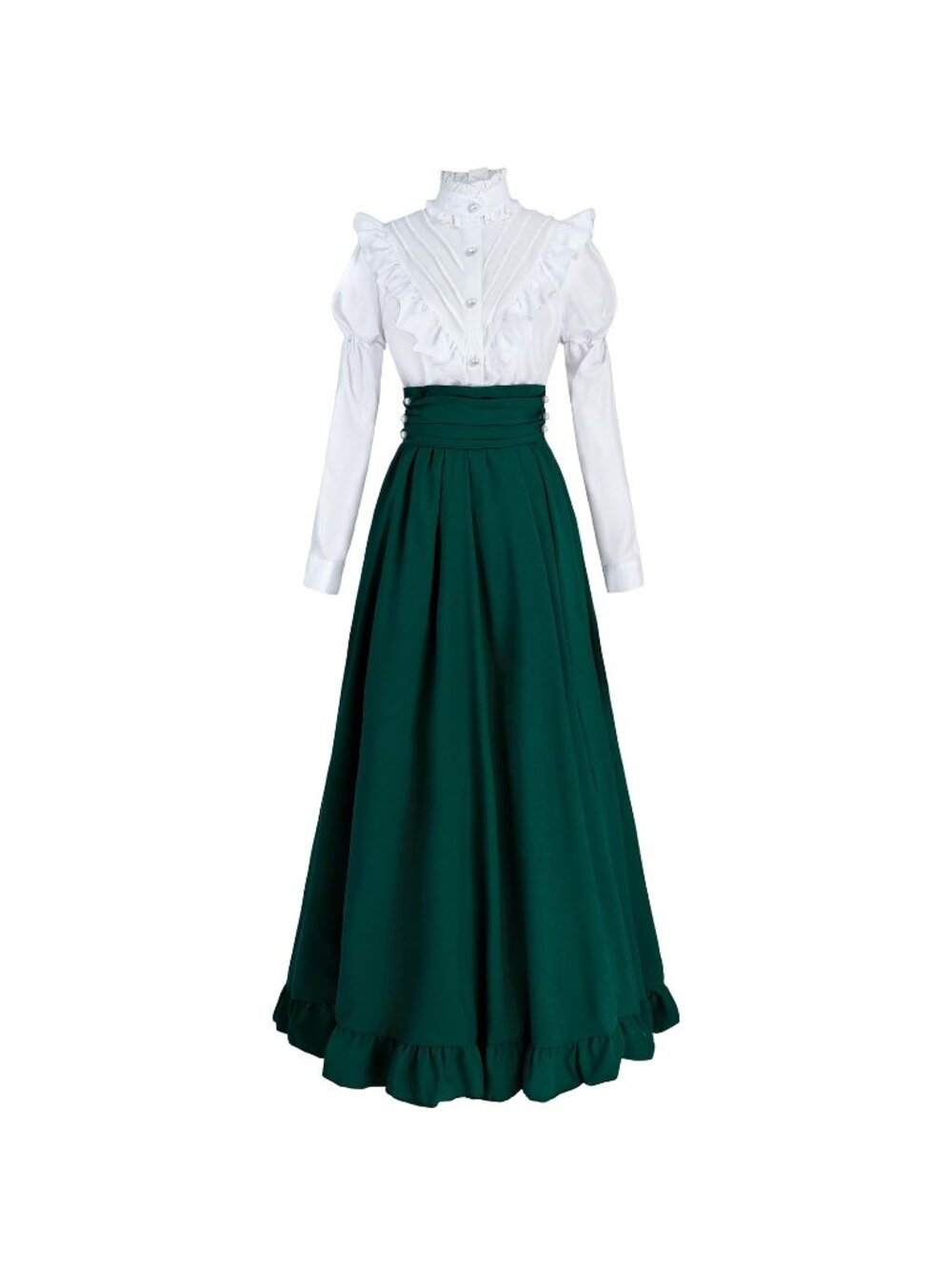 NWT FCCAM "Small" Victorian Dress 2-Pc 1800s Edwardian Renaissance Costume Green